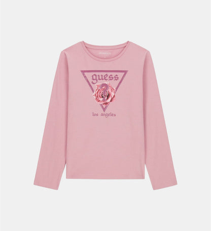 Chandail - Guess rose à manches longues avec logo triangulaire et inscription Los Angeles, vue de face