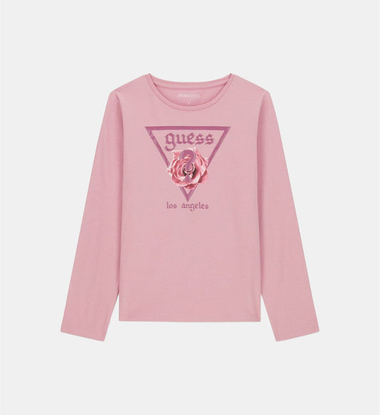 Chandail - Guess rose à manches longues avec logo triangulaire et inscription Los Angeles, vue de face