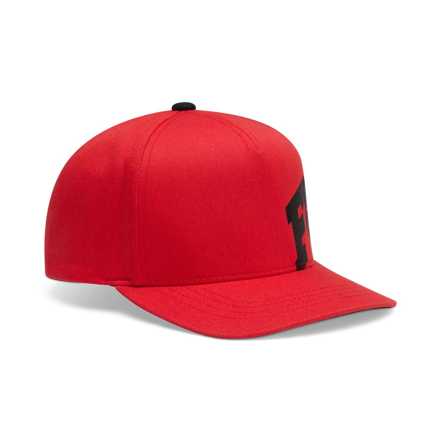 Casquette Snapback - Fox rouge en tissu avec logo noir sur le côté, style snapback classique, vue de profil droite.