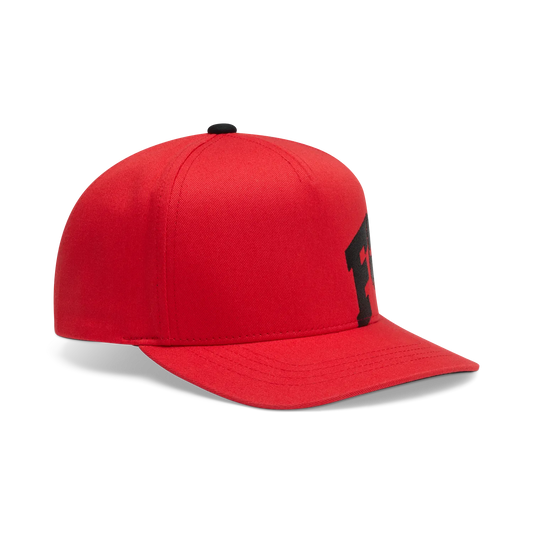 Casquette Snapback - Fox rouge en tissu avec logo noir sur le côté, style snapback classique, vue de profil droite.