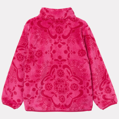 Veste polaire Chill - Helly Hansen rose fuchsia avec motifs floraux ton sur ton, en tissu polaire doux, vue de dos.
