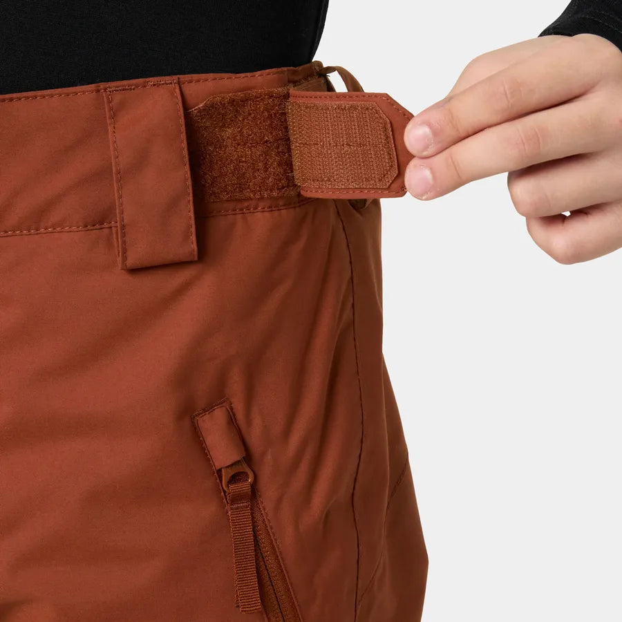 Pantalon de neige - Helly Hansen brun avec fermeture réglable à la taille et doublure polaire visible en détail