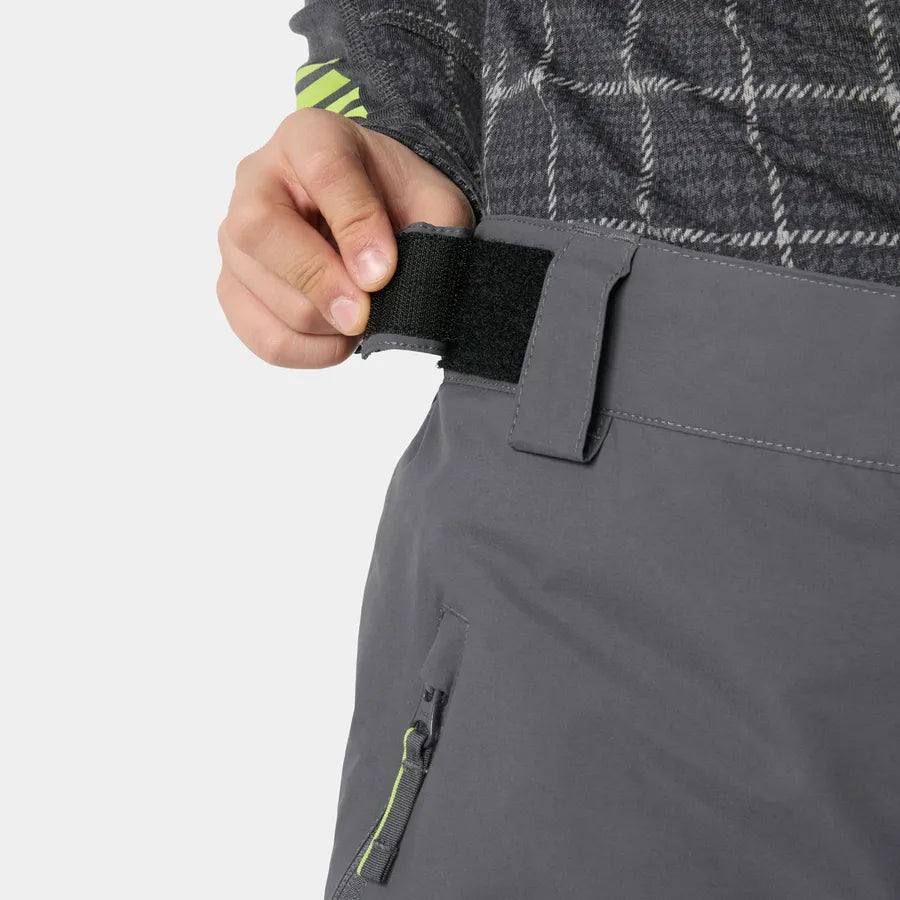 Pantalon de neige - Helly Hansen gris avec ceinture ajustable et poche zippée à détail jaune fluo vue de détail