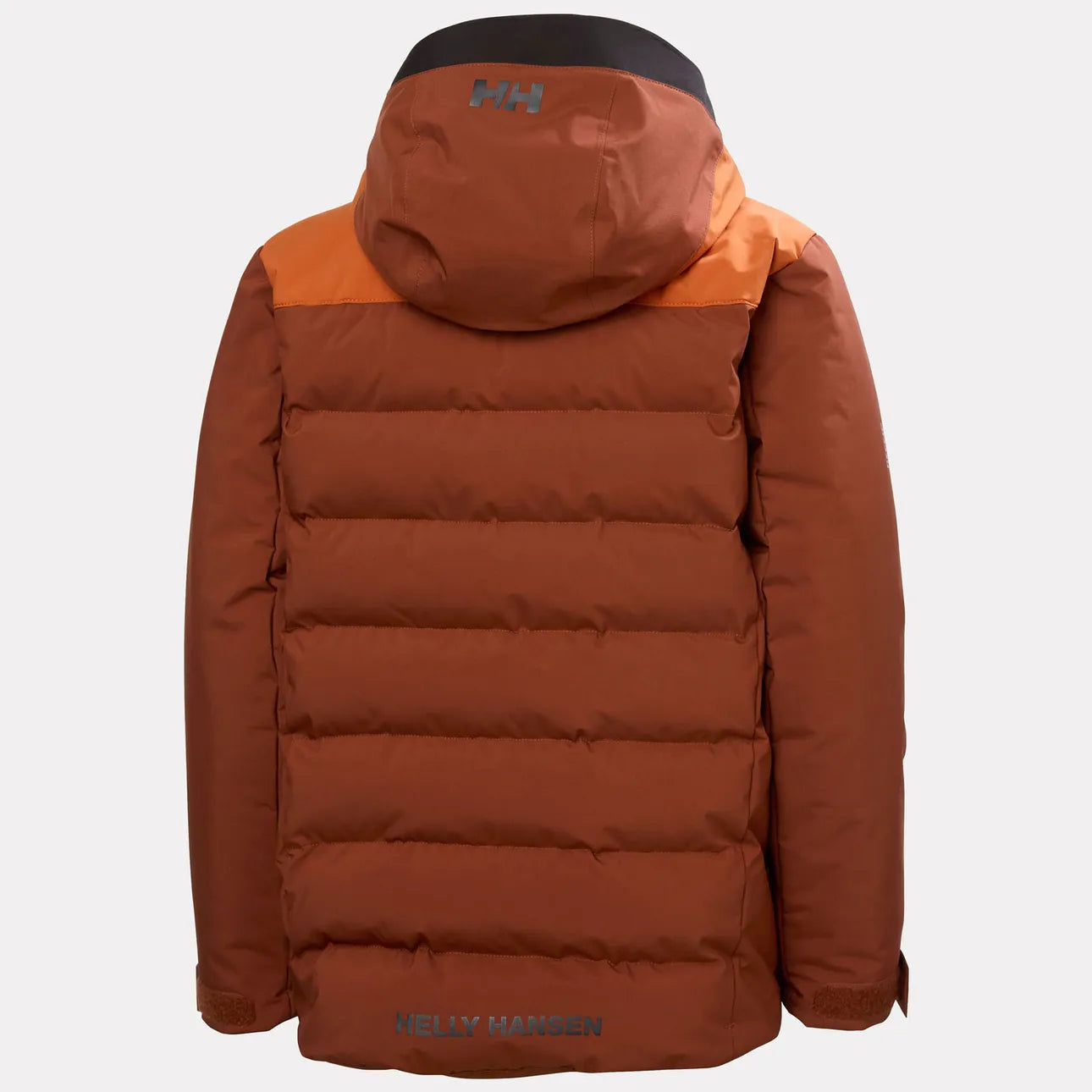 Manteau d'hiver Cyclone - Helly Hansen, manteau matelassé brun rouille à capuche, vue de dos
