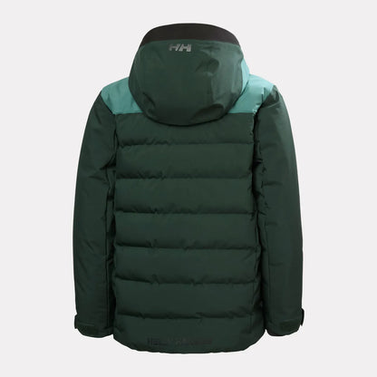 Veste matelassée vert foncé à capuche avec empiècements turquoise et logo discret dans le dos vue arrière