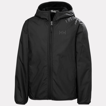 Manteau Mi-Saison - Helly Hansen noir unisexe avec capuche intégrée, fermeture zippée centrale, vue de face sur fond clair.