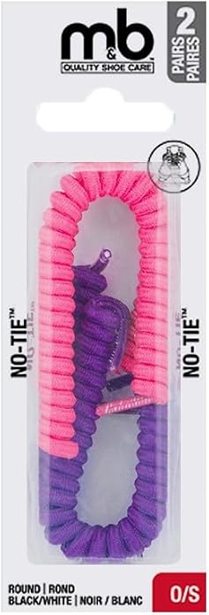 2 Paires de lacets - M&B en lacets ronds roses et violets présentés dans un emballage transparent vue de face