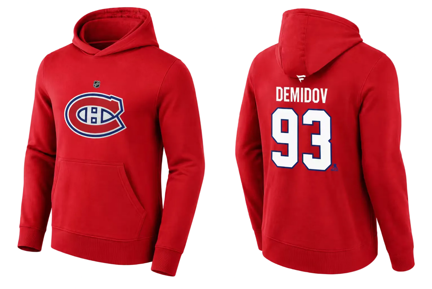 Hoodie Canadiens - Demidov rouge en tissu coton, style sport avec capuche, vue de face et dos, taille adulte.