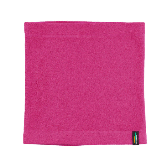 Cache-Cou d'hiver - Chlorophylle en tissu polaire rose fuchsia uni, style simple, conçu pour enfant, vue de face sur fond blanc.
