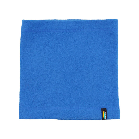 Cache-Cou d'hiver - Chlorophylle en tissu polaire bleu roi, détail du textile doux et chaud, vue de face.