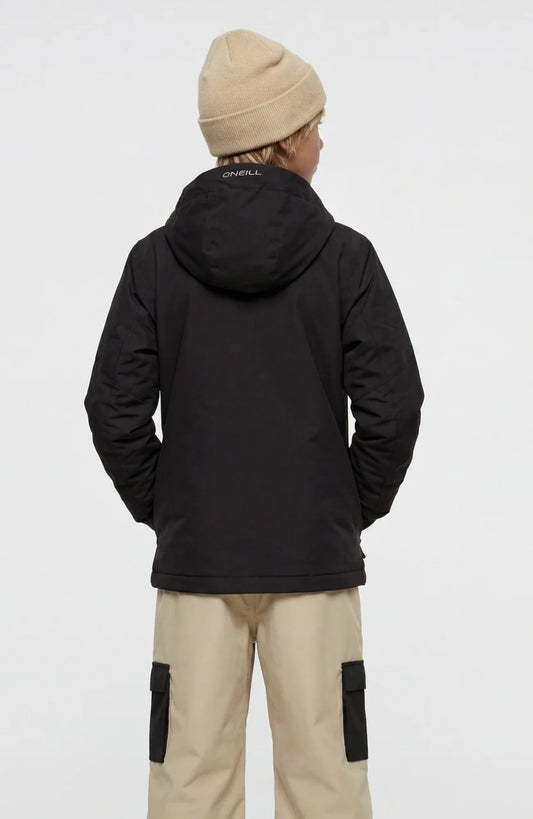 Manteau d'hiver Fwc'cruz - O'Neill noir à capuche, porté par un modèle, vue de dos