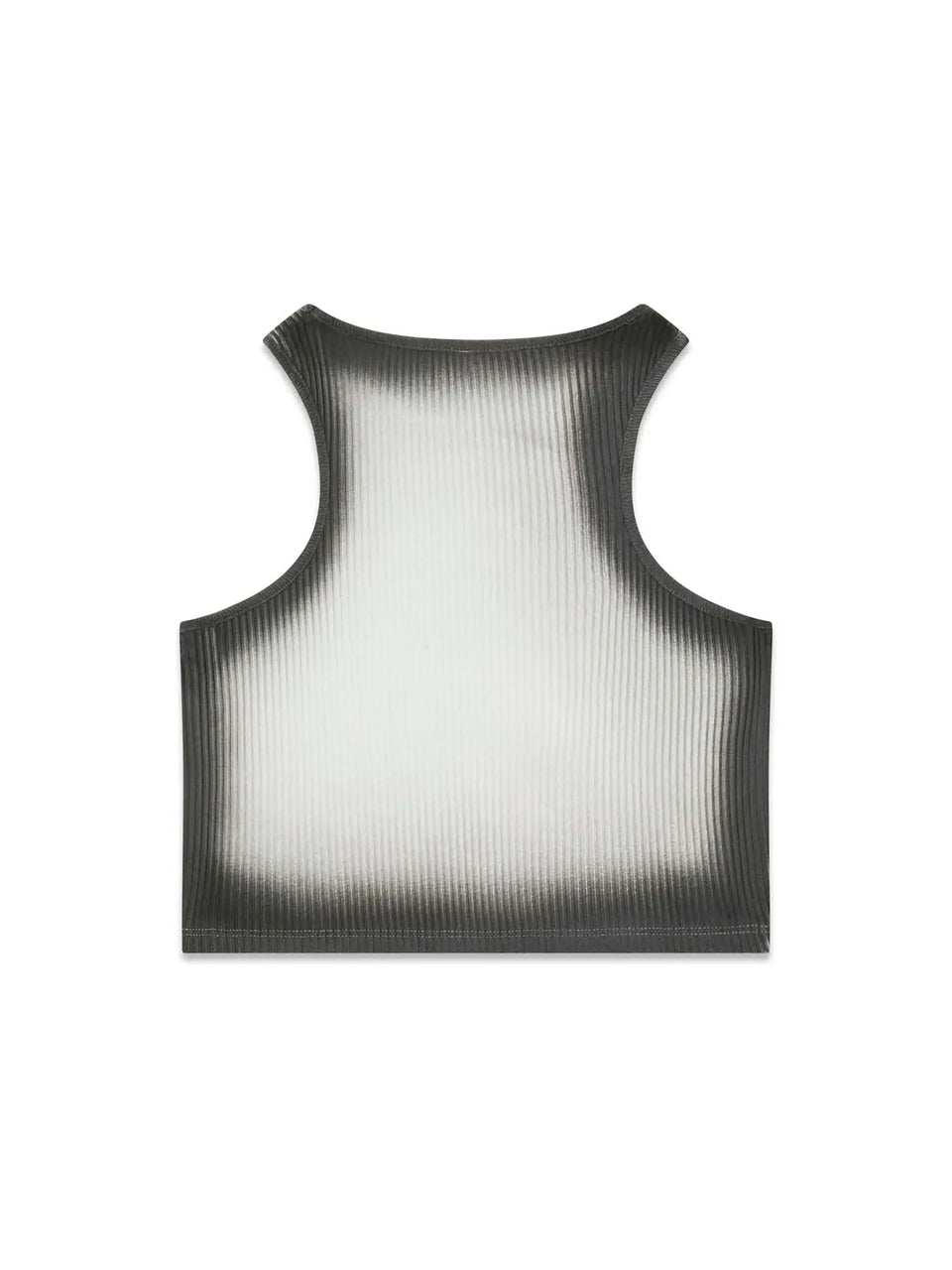 Camisole - Guess à col rond sans manches en tissu côtelé dégradé gris et blanc, vue de dos.