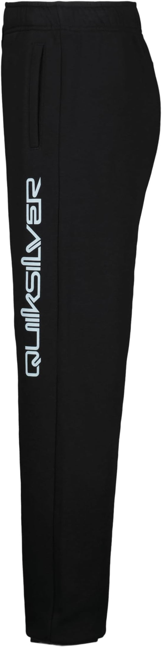 Pantalon - Quiksilver noir avec logo blanc sur la jambe gauche, style sportif, vue de côté.
