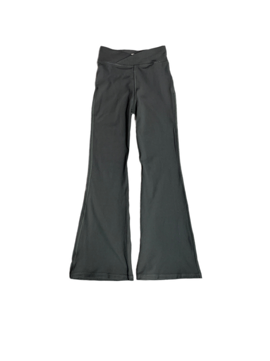 Pantalon - M.I.D noir en polyester et elasthane, coupe évasée, taille haute, vue de face sur fond blanc.