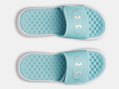 Sandales  UA Ignite Pro 8 -  Under Armour bleu clair avec sangle réglable, semelle à mémoire de forme, vue de dessus