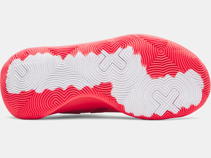 Semelle rouge et blanche antidérapante vue de dessous des Espadrilles UA Jet '25 - Under Armour pour enfant.