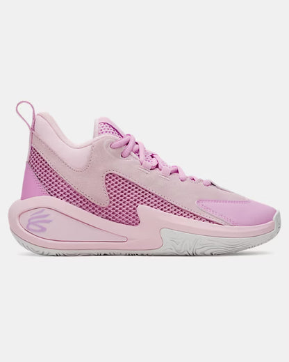 Espadrilles Curry 3Z 25 SDE - Under Armour rose clair et violet, mesh respirant et cuir, vue latérale droite.