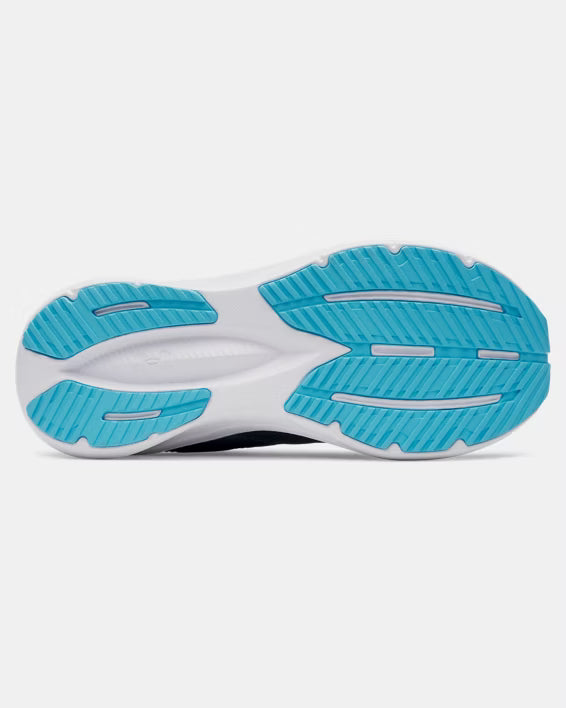 Semelle blanche et bleu turquoise vue de dessous des Espadrilles UA Assert 11 - Under Armour.