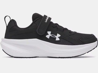 Espadrilles UA BPS Assert 11 Ac - Under Armour noirs et blanches, style sportif, garçon préscolaire, vue de profil gauche.