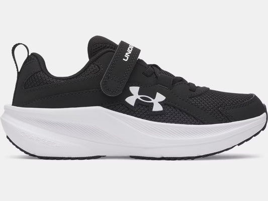 Espadrilles UA BPS Assert 11 Ac - Under Armour noirs et blanches, style sportif, garçon préscolaire, vue de profil gauche.