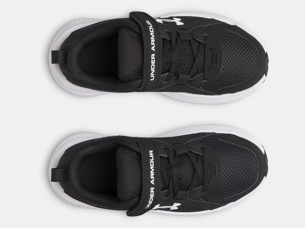 Espadrilles UA BPS Assert 11 Ac - Under Armour noires et blanches, chaussure de course garçon préscolaire, vue de dessus