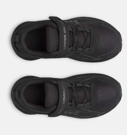 Espadrilles UA BPS Assert 11 Ac - Under Armour noires en mesh et textile, garçon préscolaire, vue dessus détail des lacets et sangle.