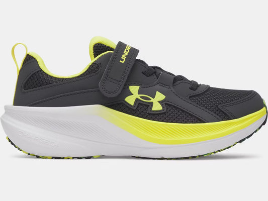 Espadrilles UA BPS Assert 11 Ac - Under Armour en noir et jaune, chaussure de course garçon d’âge préscolaire, vue de profil