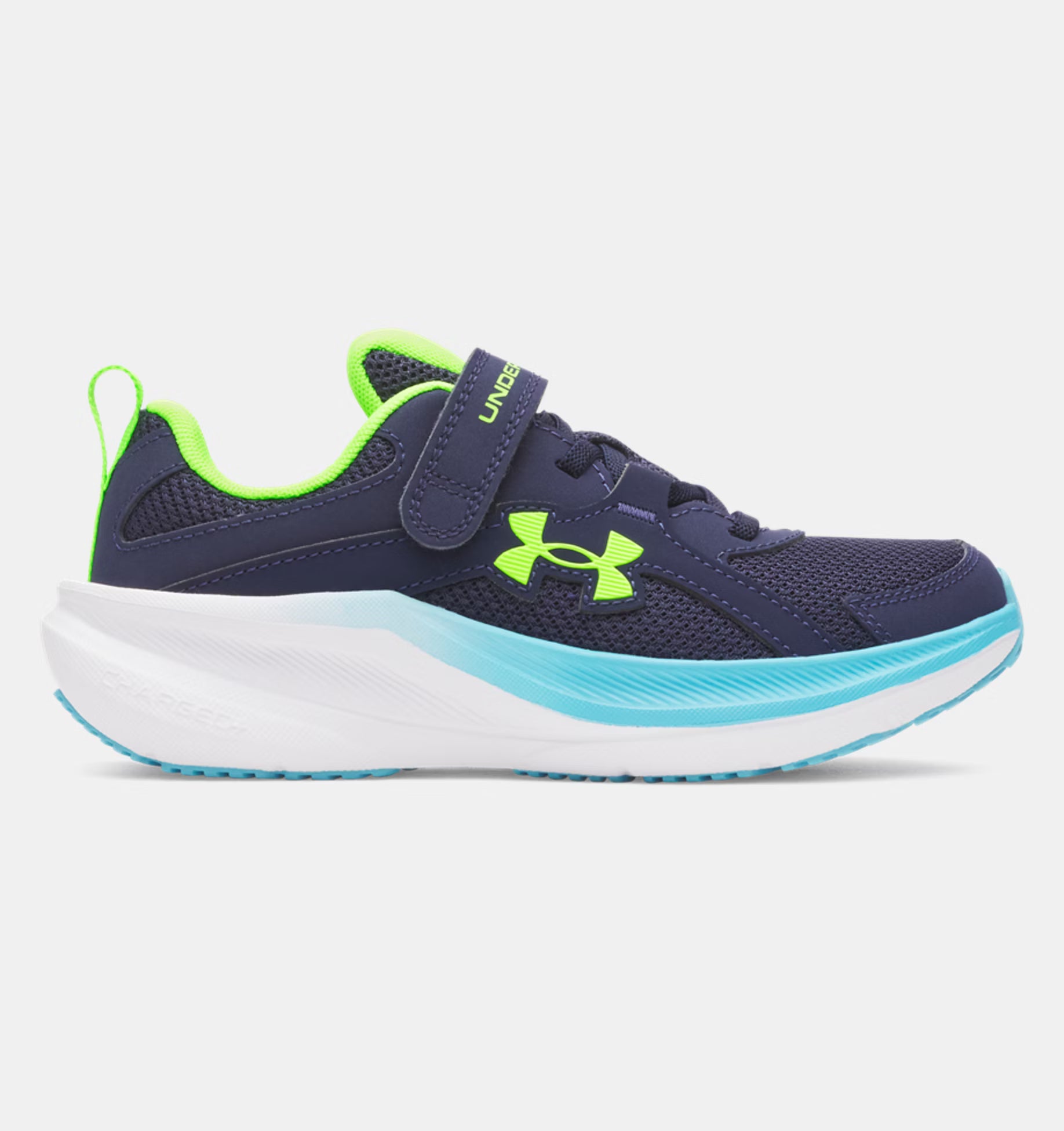 Espadrilles UA BPS Assert 11 Ac - Under Armour bleu marine et vert citron pour garçon, vue latérale droite.