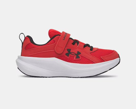 Espadrilles UA BPS Assert 11 Ac - Under Armour en mesh rouge et noir avec semelle blanche, style sportif pour enfant, vue de profil droit.