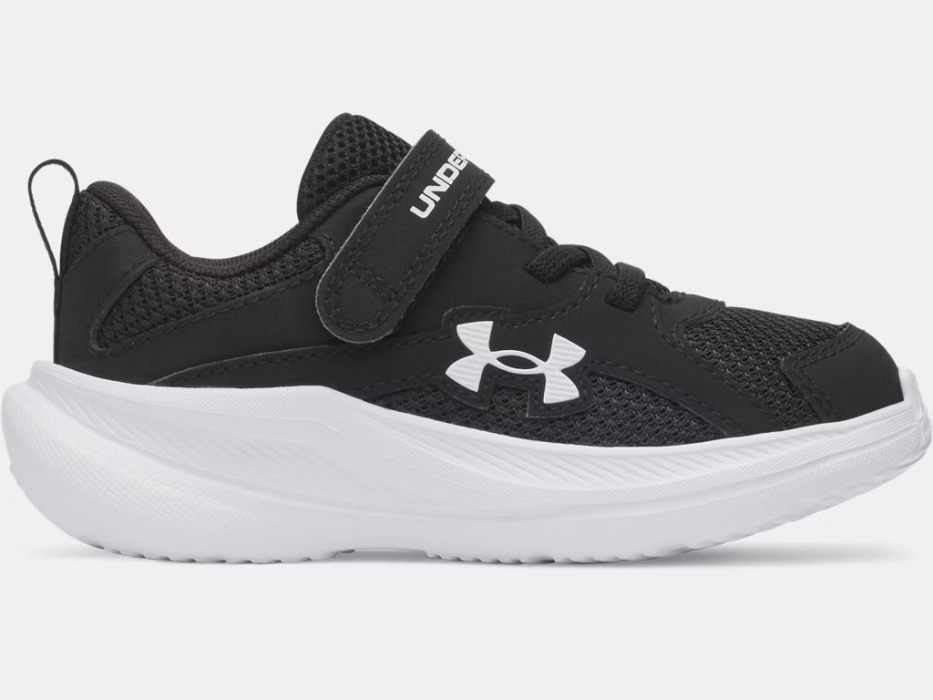 Espadrilles UA Assert 11 AC - Under Armour noires et blanches, maille légère, fermeture velcro, vue de côté enfant