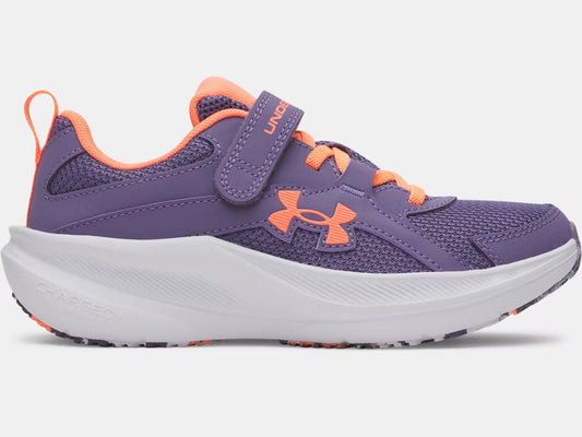 Espadrilles UA Assert 11 AC - Under Armour violettes avec détails corail, mesh et synthétique, vue latérale droite enfant.