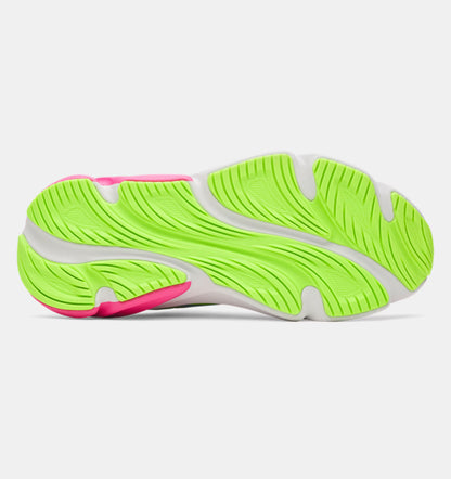 Espadrilles UA GGS Rogue 6 - Under Armour vue semelle verte et rose fluo avec détails en mousse blanche, enfant, vue dessous