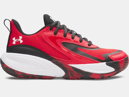 Espadrilles UA Lockdown 8 - Under Armour rouges et noires en mesh respirant avec semelle blanche et noire, vue de profil droit.