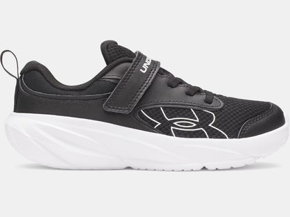 Espadrilles Surge 5 - Under Armour noires avec semelle blanche, bout arrondi, fermeture avec lacets et velcro, vue de profil côté extérieur.