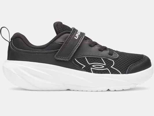 Espadrilles Surge 5 - Under Armour noires avec semelle blanche, bout arrondi, fermeture avec lacets et velcro, vue de profil côté extérieur.
