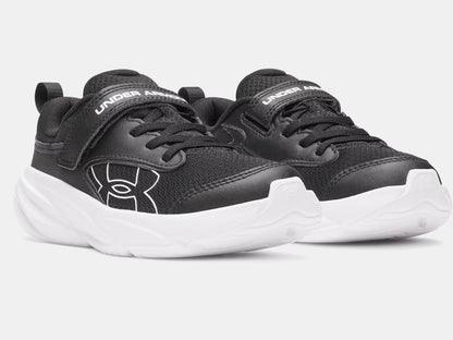 Espadrilles Surge 5 - Under Armour noires avec semelles blanches, mélange de cuir et tissu, style sportif, vues de trois quarts avant.