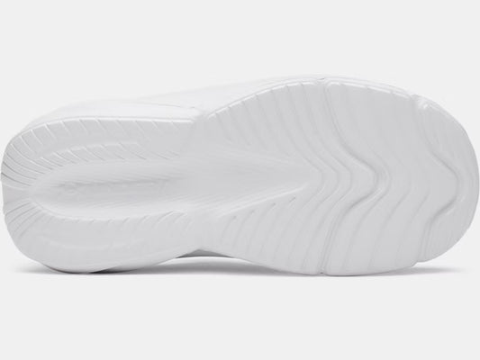 Semelle extérieure blanche détaillée avec motifs ondulés, pour espadrilles Surge 5 - Under Armour, vue de dessous.