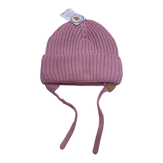 Tuque d'hiver - Calikids en tricot rose mauve, avec couvre oreilles et cordons à nouer, pour enfant, vue de face