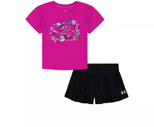 Ensemble Jupe-Short - Under Armour fille 60% coton rose fuchsia et short noir vue de face dimensions 1179x972