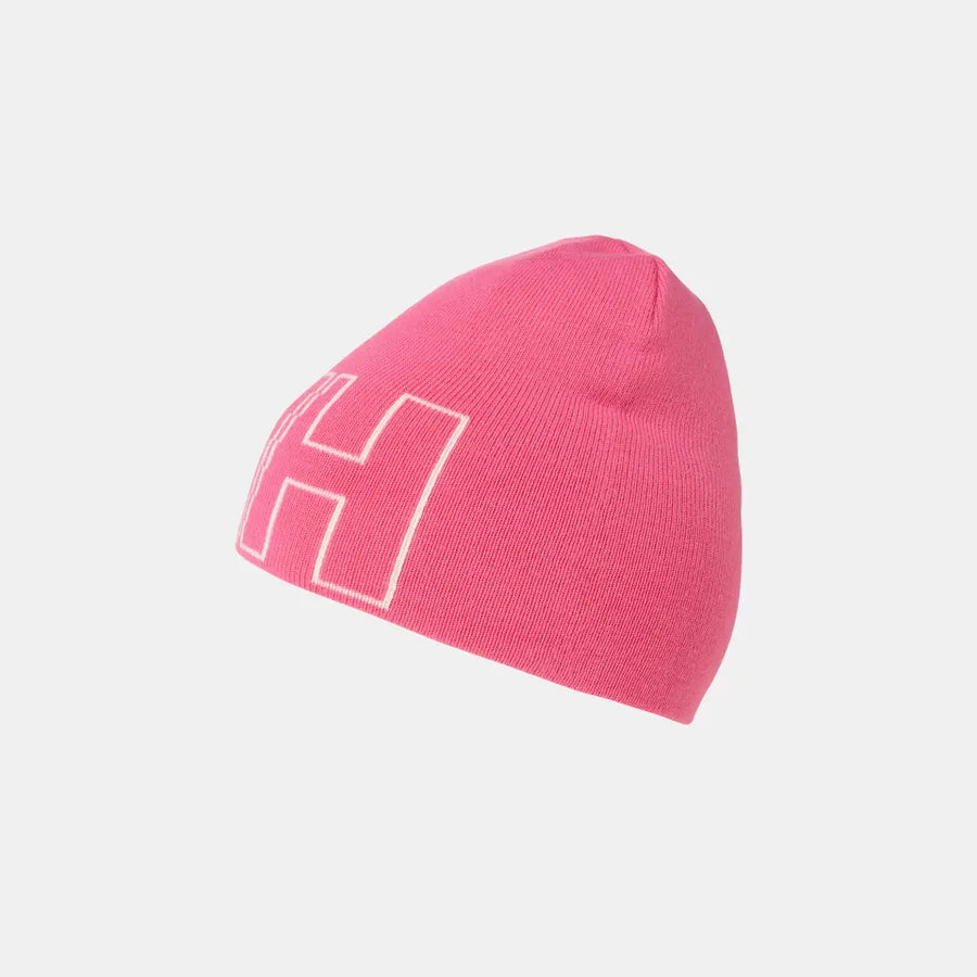 Tuque d'hiver Outline - Helly Hansen rose en tricot avec logo blanc, vue de côté