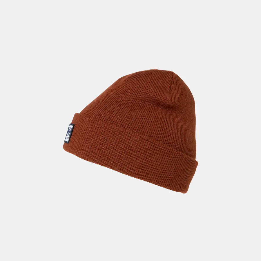 Tuque d'hiver Urban - Helly Hansen en tricot brun rouille avec revers, vue de côté