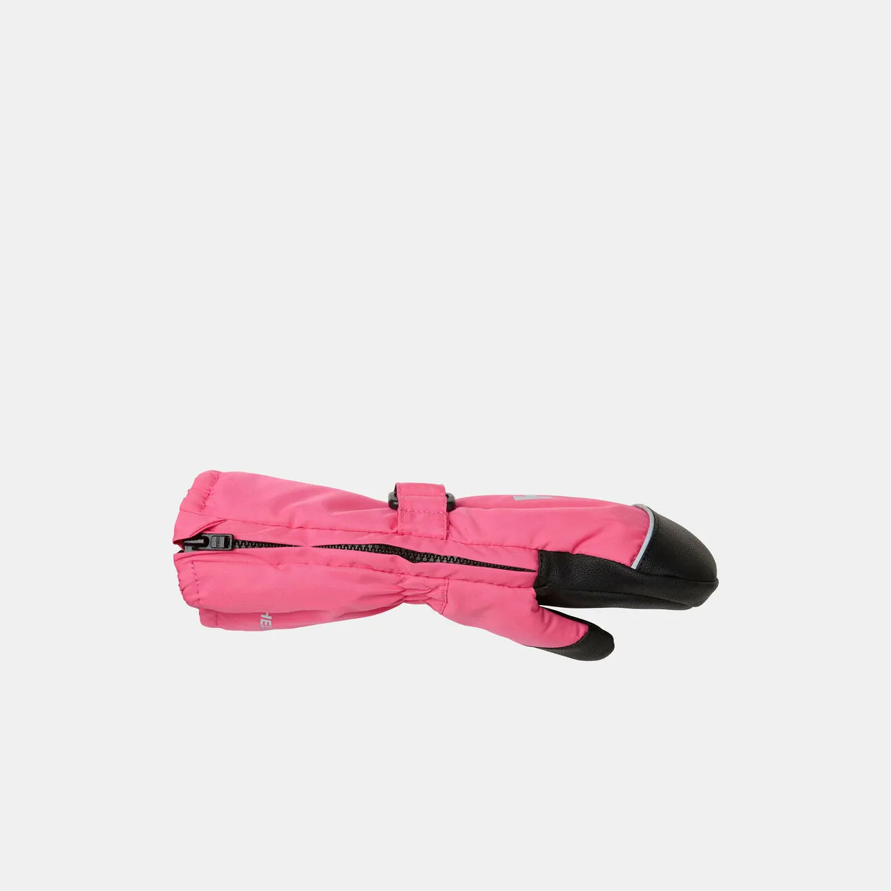 Mitaines d'hiver - Helly Hansen roses avec paume noire en matériau isolant, style long avec sangle ajustable, vue de profil sur fond clair.