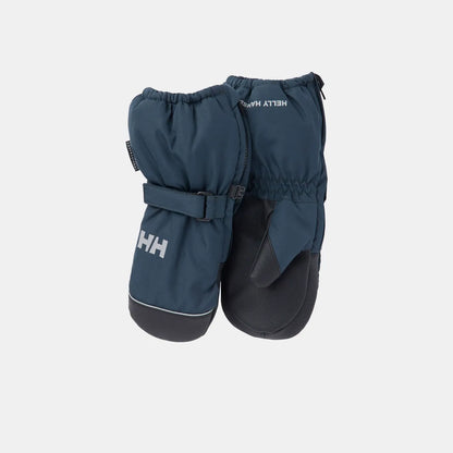 Mitaines d'hiver - Helly Hansen bleu marine avec paume noire en tissu technique, style chaud et isolant, vue de dessus avec serrage réglable.