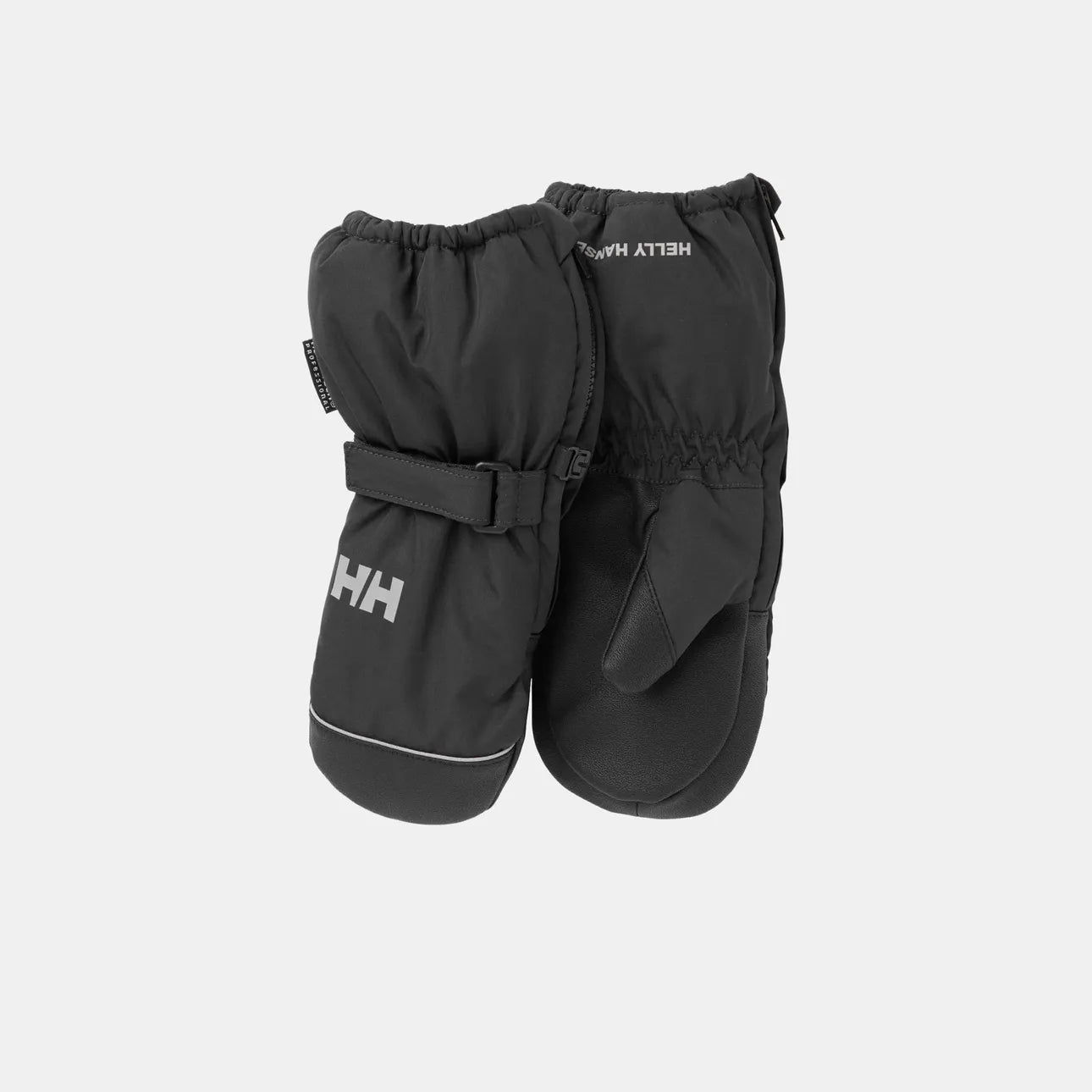 Mitaines d'hiver - Helly Hansen noires en tissu synthétique avec paume renforcée en cuir, vue de face et dos, taille adulte, style fonctionnel.