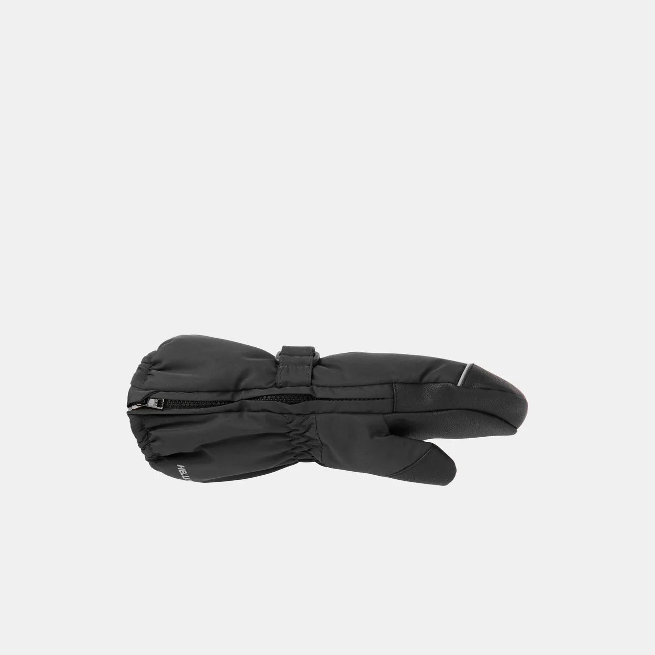 Mitaines d'hiver - Helly Hansen noires en tissu synthétique imperméable avec fermeture à glissière, vue latérale gauche portée à plat.