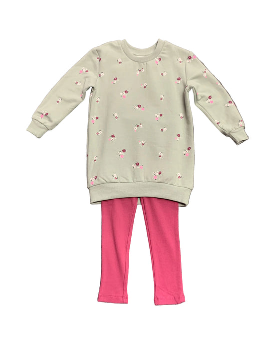 Ensemble - M.I.D. pour enfant avec sweat beige à motifs floraux et pantalon rose vif en vue de face