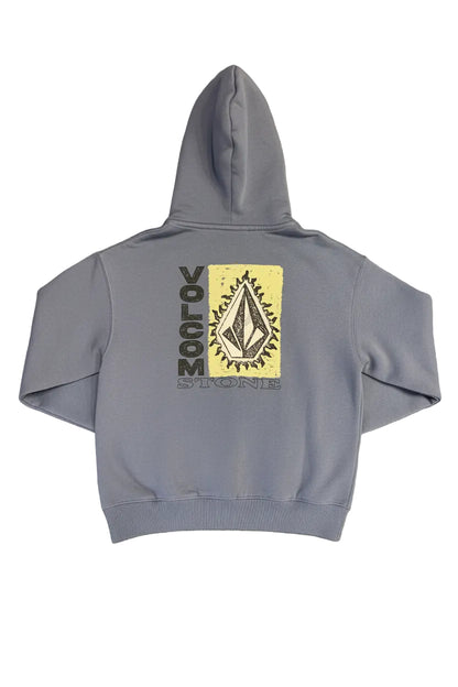 Hoodie - Volcom gris avec logo noir et jaune au dos, en coton, style décontracté, vue de dos, taille enfant