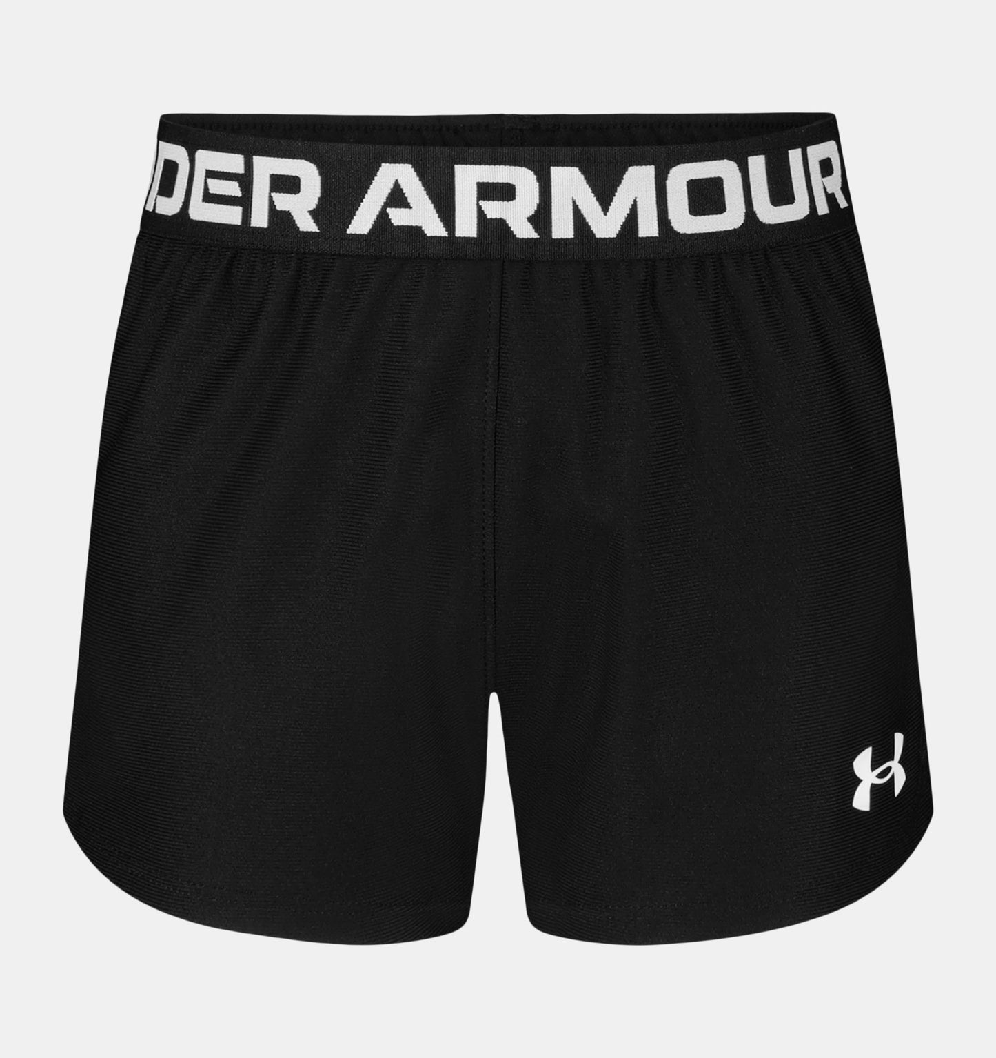 Short - Under Armour noir en polyester avec logo blanc sur jambe, taille élastique marquée, vue de face portrait.