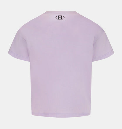 T-Shirt - Under Armour violet clair en coton polyester pour enfant, vue de dos avec logo noir en haut du dos.
