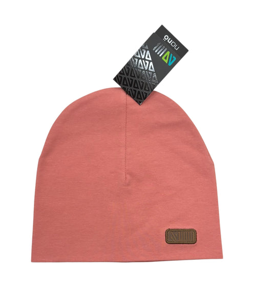 Tuque Mi-Saison - Nanö rose saumon en coton et élasthanne, style simple, vue de face avec étiquette visible.